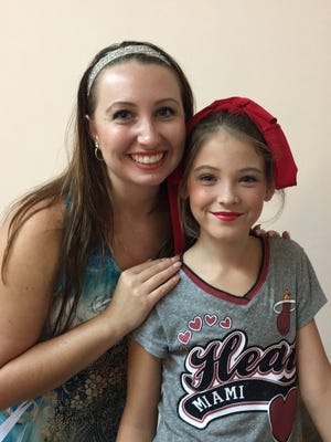 Makeup artist Gina Marie Prisco and student Lexi Cromwell prepare for the recent production of "Snow White and the Seven Dwarfs."