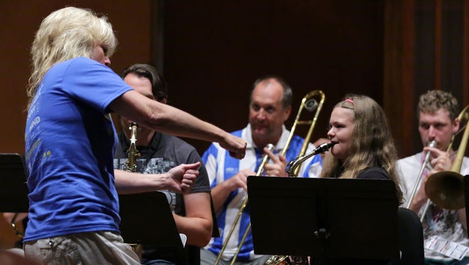 Patty Darling leads the MET Jazz Band Jam at Lawrence University as part of the 2015 Mile of Music in Appleton.