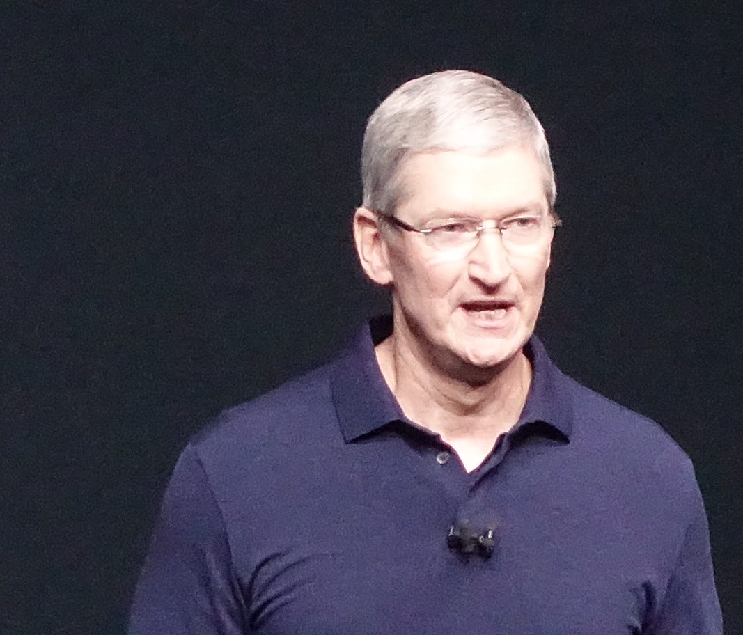 Apple CEO Tim Cook at Apple event in San Francisco on Wednesday.