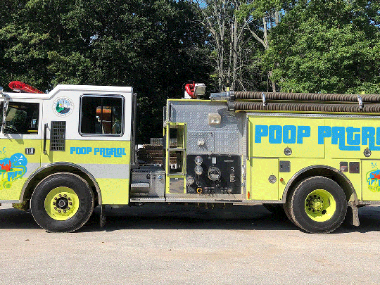 A retired 1992 pumper fire truck with mock-decals imposed