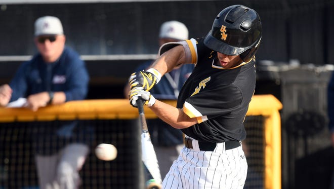 Southern Miss' Gabe Montenegro swings for the ball during a game against South Alabama at Pete Taylor Park on Tuesday, April 24, 2018.