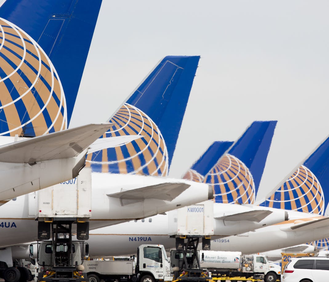 United Airlines planes are seen at Denver International Airport on May 7, 2017.
