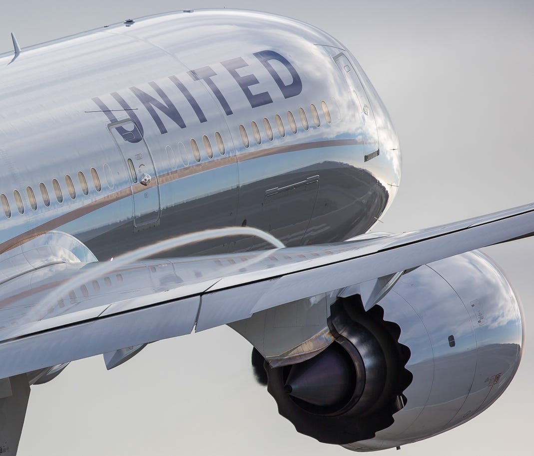 A United Airlines Boeing 787-9 Dreamliner  takes off from Los Angeles International Airport in March.