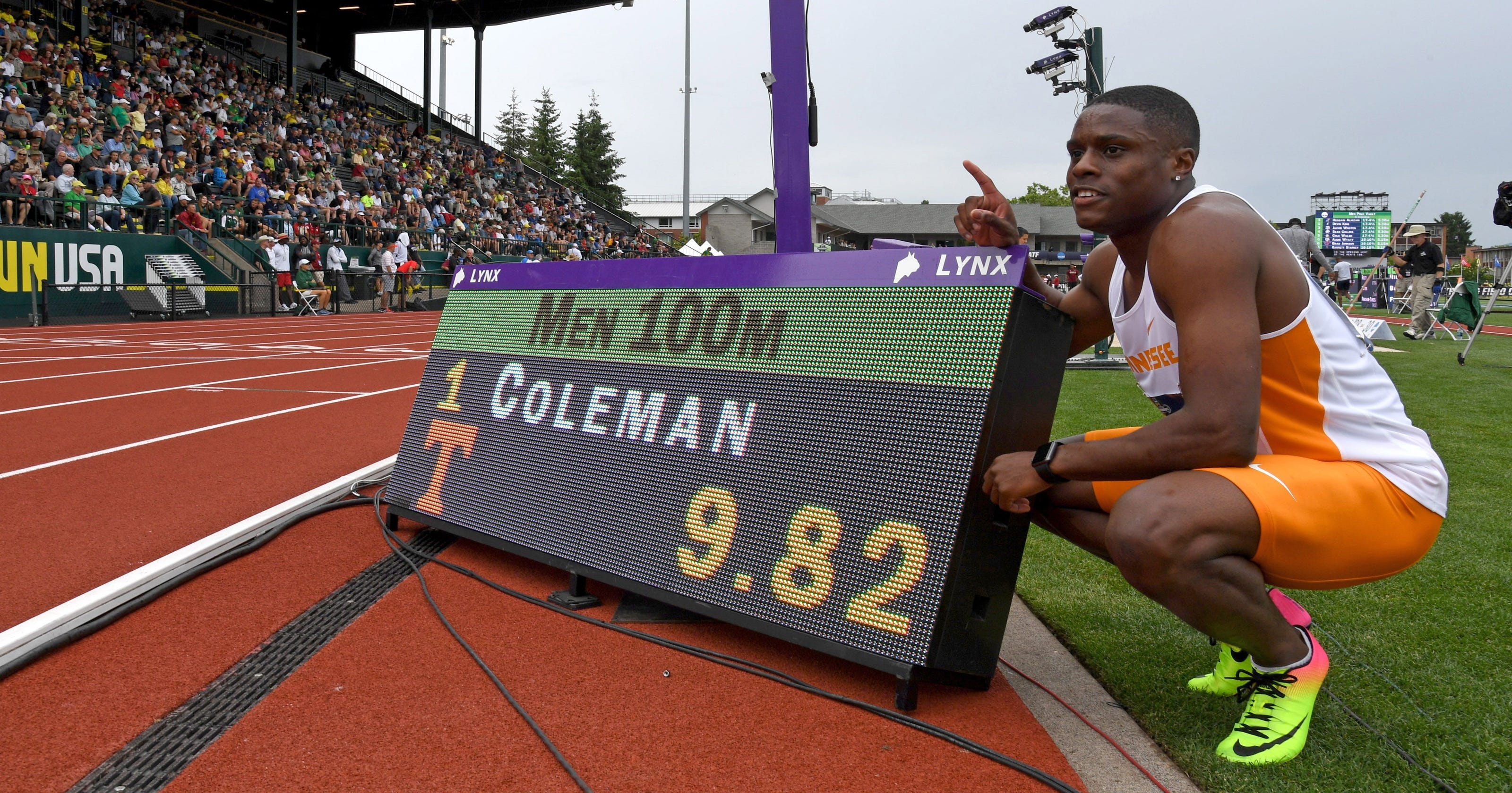Tennessee's Christian Coleman runs record 9.82 in 100 at NCAA track