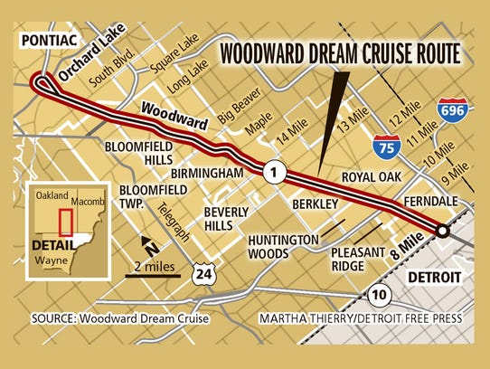 map of woodward dream cruise