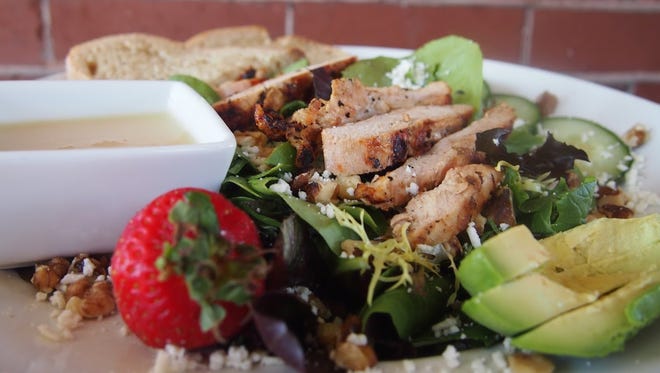 The Gail at Frothy Monkey makes for a light but satisfying midday meal, with mixed greens, grilled chicken, feta, avocado, cucumbers, walnuts and a house-made lemon-garlic vinaigrette.