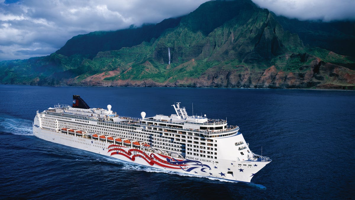 The British flag isn't the only flag that adorns a cruise ship. Norwegian Cruise Line's U.S.-flagged, Hawaii-based Pride of America has a stylized stars-and-stripes across its hull.
