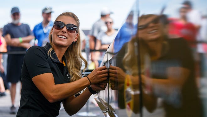 NHRA top fuel driver Leah Pritchett during qualifying for the Lucas Oil Nationals at Brainerd International Raceway.