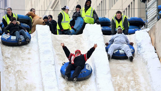 The 200-foot snow slide is always a hot ticket at the Winter Blast.