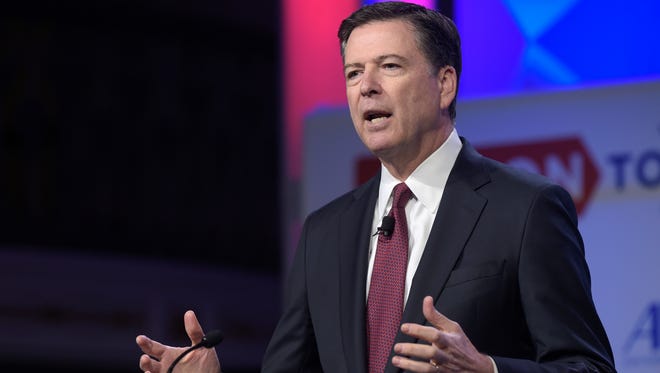 FBI Director James Comey speaks May 8, 2017 in Washington. President Donald Trump fired Comey on Tuesday, May 9, 2017. In a statement, Trump said Comey’s firing “will mark a new beginning” for the FBI.