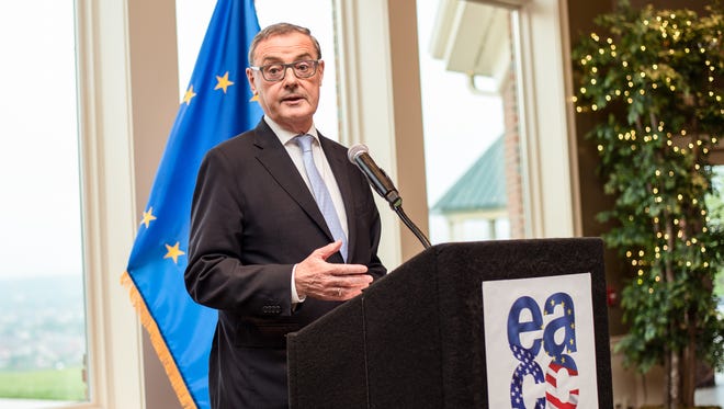 EU Ambassador to the U.S. David O’Sullivan delivers a speech at the Annual Gala of the European American Chamber of Commerce.
