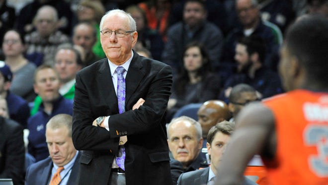 Syracuse coach Jim Boeheim watches his team during a game at Notre Dame last month.
