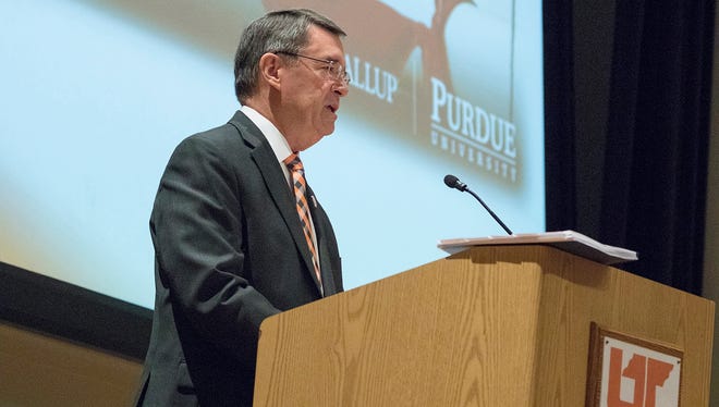 Dr. Bob Smith, UT Martin interim chancellor, is shown delivering his 2016 "State of the University" address Aug. 17.