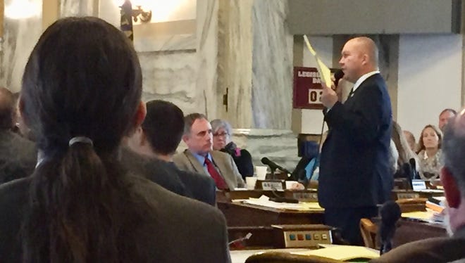 Rep. Casey Schreiner, D-Great Falls, speaks against House Bill 2 on Wednesday during the special session.