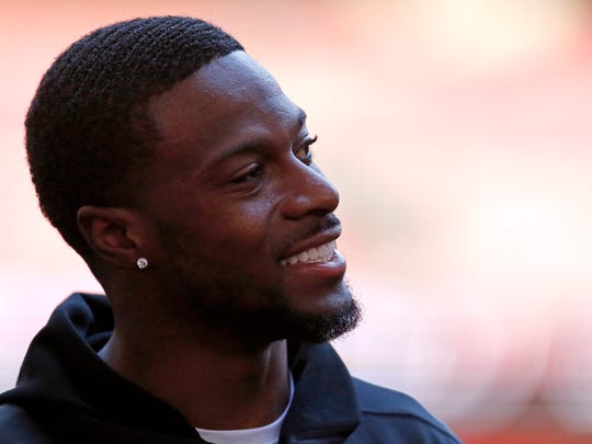 Injured Cincinnati Bengals wide receiver A.J. Green (18) walks on the field during warmups before the NFL Week 8 game between the Los Angeles Rams and the Cincinnati Bengals at Wembley Stadium in Wembley, London, on Sunday, Oct. 27, 2019.Cincinnati Bengals At Los Angeles Rams International Series