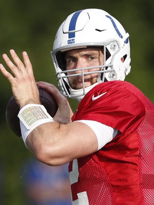 Indianapolis Colts quarterback Andrew Luck (12) during their eighth day of training camp at Grand Park in Westfield on Friday, August 3, 2018.