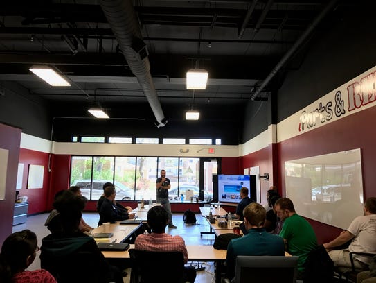 Ryan Weber talks to students at Great North Labs, a