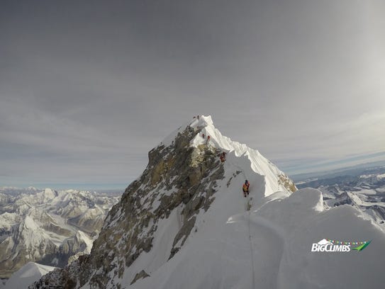 Neal Kushwaha captures the road to the summit of Mount Everest from the middle of the Northeast Ridge during his descent.