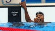 Simone Manuel (USA) celebrates after getting a tie