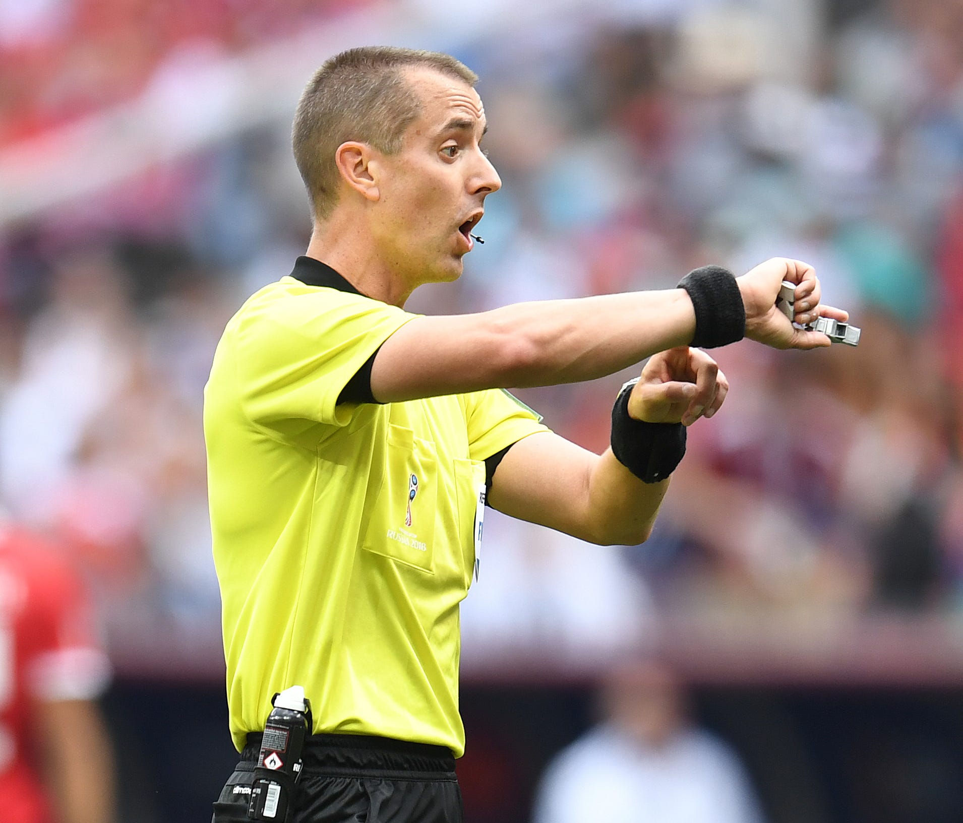 Referee Mark Geiger shown in Group D play during the FIFA World Cup 2018 at Spartak Stadium.