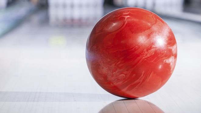 Bowling ball with pins.