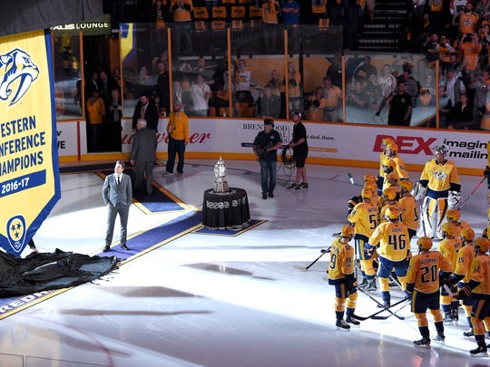Mike Fisher returns to unveil Nashville's Western Conference championship banner