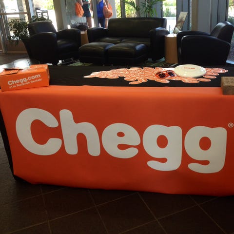 Chegg merchandise and banners are decorated in the
