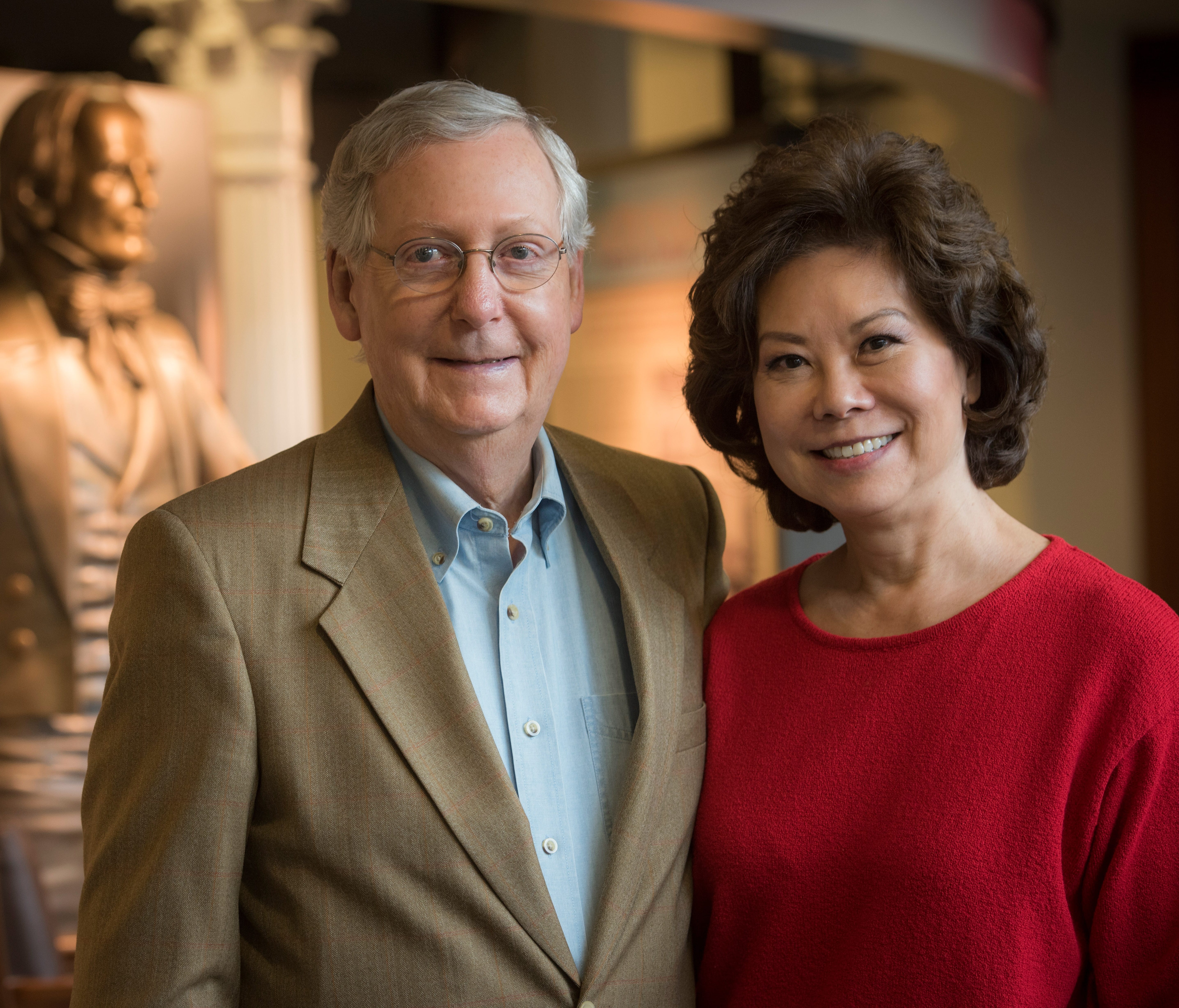 Senate Majority Leader Mitch McConnell, R-Ky., with his wife, former Labor Secretary Elaine Chao at the McConnell-Chao Archives at the University of Louisville. on May 20, 2016.