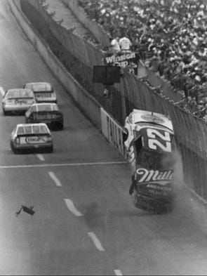 Bobby Allison's car becomes airborne during a wreck