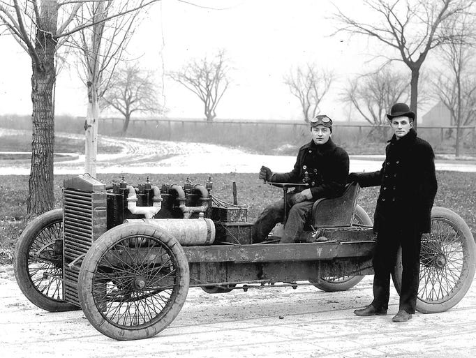 Henry Ford (right) and famed racecar driver Barney