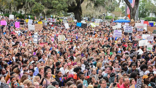 Around 3,000 protesters gathered outside of the Florida Capitol Building on Wednesday in support of gun reform. The protest comes one week after the shooting in Parkland, Florida that left 17 people dead.