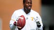 Wide receivers coach Kevin Beard lines up a throw during