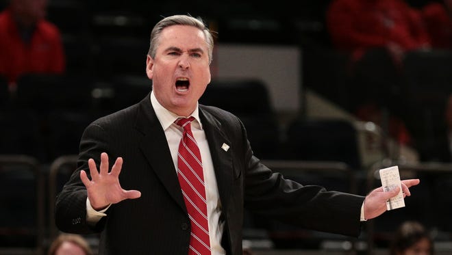 Mar 27, 2018; New York, NY, USA; Western Kentucky Hilltoppers head coach Rick Stansbury reacts during the 2018 National Invitation Tournament Championship semifinal game at Madison Square Garden.