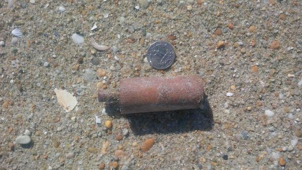 About 90 of these boosters, components of World War I-era projectiles, have been found on the beach in Loch Arbour and Allenhurst, where a beach replenishment project is ongoing.