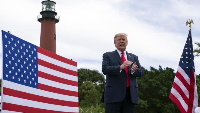 President Donald Trump arrives to speak on the environment at the Jupiter Inlet Lighthouse and Museum, Tuesday, Sept. 8, 2020, in Jupiter, Fla.