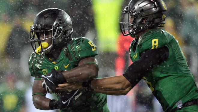 The Oregon Ducks backfield will be stacked with Marcus Mariota and Byron Marshall.
