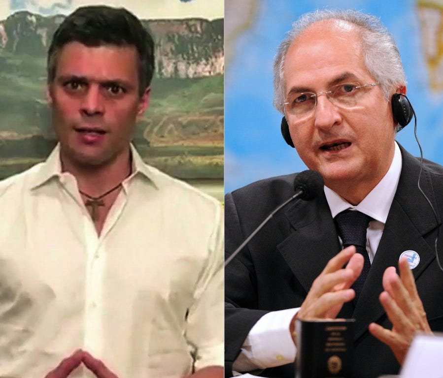 A combination picture shows Venezuelan opposition leader Leopoldo Lopez, left, and Caracas Mayor Antonio Ledezma.