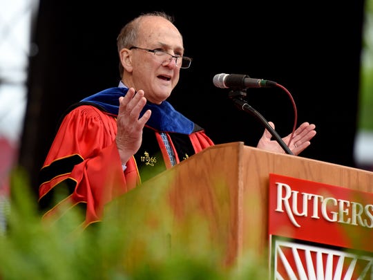 The 252nd commencement of Rutgers University was held at High Point Solutions Stadium in Piscataway on Sunday, May 13, 2018. Dr. Robert Barchi, president of Rutgers University, speaks during graduation. 