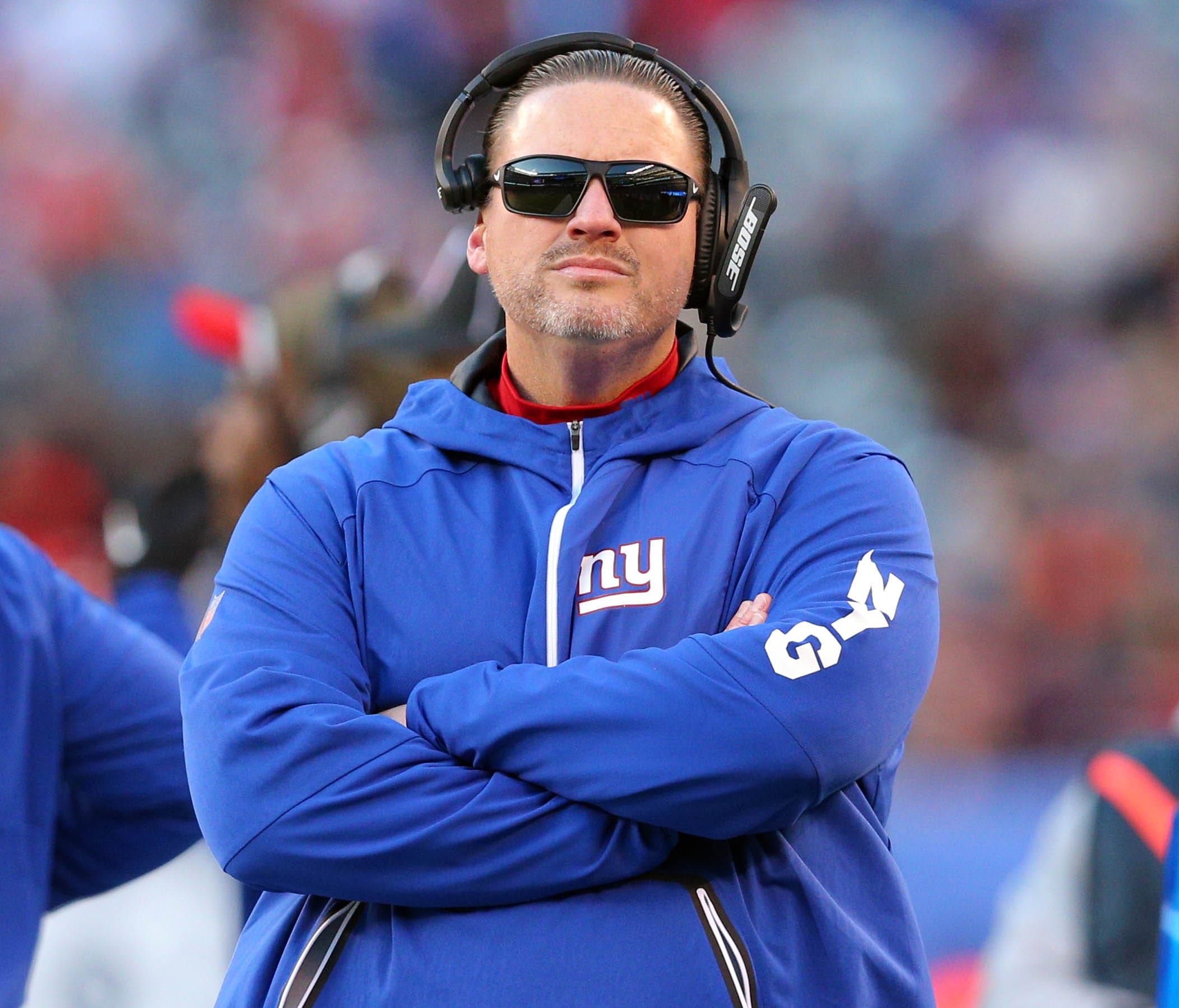 New York Giants head coach Ben McAdoo coaches against the Kansas City Chiefs during the fourth quarter at MetLife Stadium.