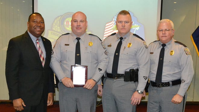 South Carolina Department of Public Safety Director Leroy Smith, left, Troop 4 Troop of the Year Michael Shank, Capt. Bobby J. Albert and Col. Michael Oliver.