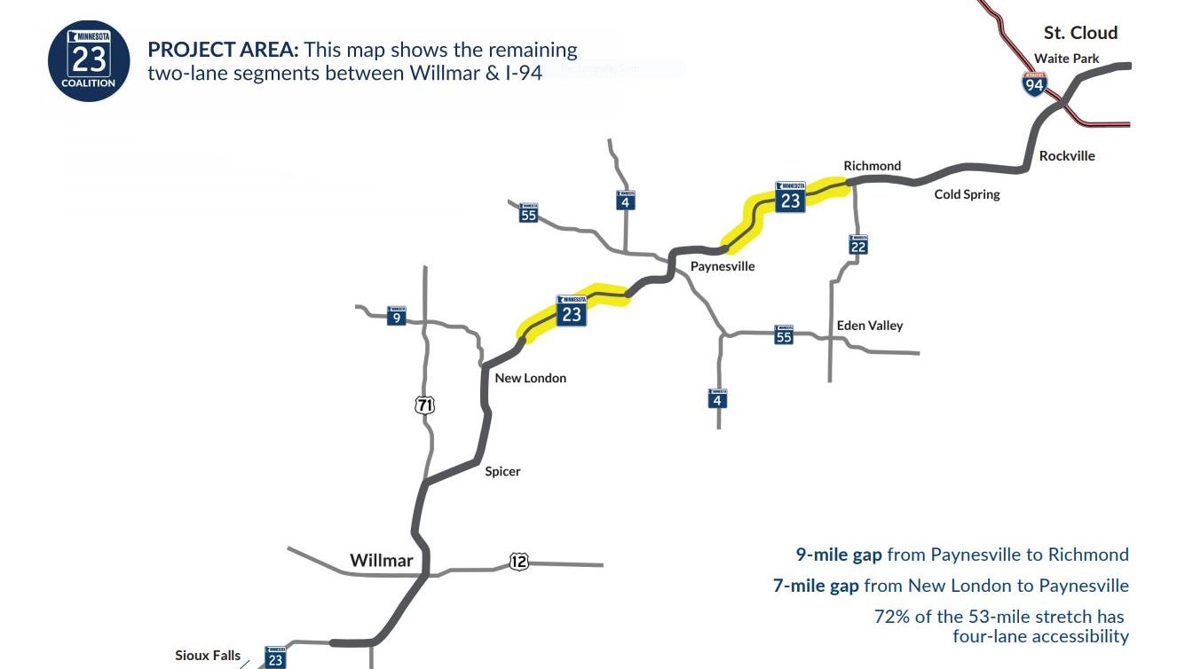Highway 23 Mn Map Road Improvements En Route For Highway 23, Interstate 94, Highway 10