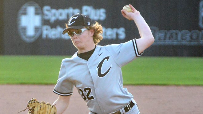 Crockett County’s Owen Hay winds back for a pitch during Tuesday's game against South Side High School. Crockett defeated South Side 11-0 in five innings.