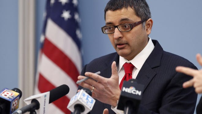 Dr. Nirav Shah, director of the Maine Center for Disease Control and Prevention, speaks at a news conference Monday, March 16, 2020, in Augusta, Maine.