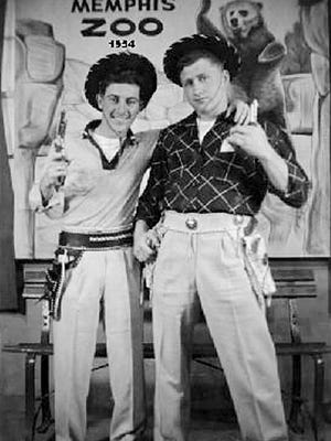 October 16, 1954 - Teenage friends Ernie Barrasso (left) and Robert Lyles struck this western pose during a visit to the Memphis Zoo on October 14, 1954.  