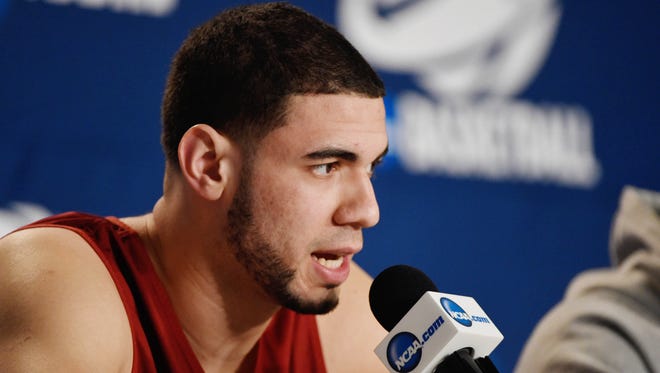 Mar 18, 2015; Louisville, KY, USA; Iowa State Cyclones forward Georges Niang (31) speaks to the media during practice before the second round of the 2015 NCAA Tournament at KFC Yum! Center in March.