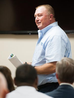 Gary Mart, owner of Global Tech LED LLC, speaks at the 2015 Bonita Springs Estero EDC annual meeting hosted at his offices in Bonita Springs, Fla. on Tuesday, October 6, 2015.