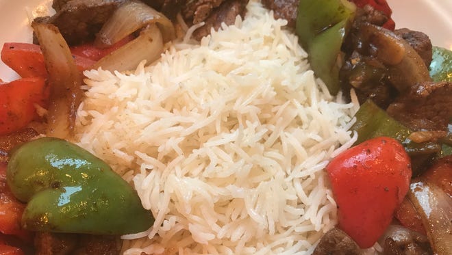 Pepper Steak served with steamed basmati rice is a delicious dinner