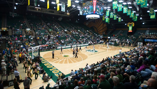 Fans watch the CSU men's basketball team take on Loyola Marymount in the Rams' home opener Nov. 19 at Moby Arena. School officials expect a sellout crowd of 8,745 for Sunday's home game against the University of Colorado.