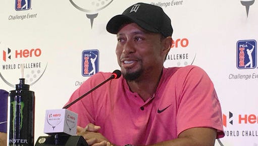 Tiger Woods speaks at a press conference for the Hero World Challenge golf tournament in Nassau, Bahamas, Tuesday, Nov. 29, 2016.