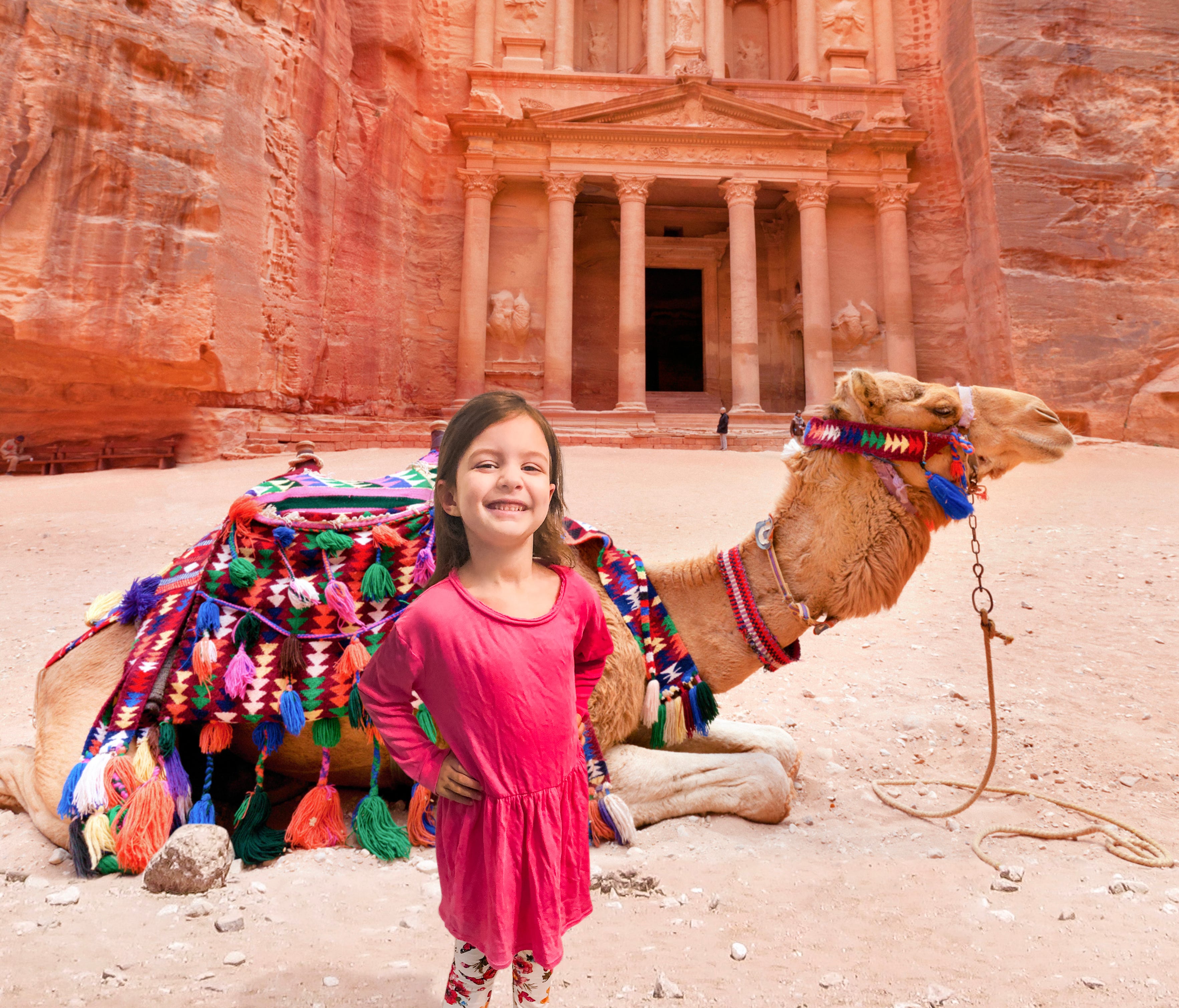 After Krome Photos, this young girl is standing in front of Petra in Jordan.
